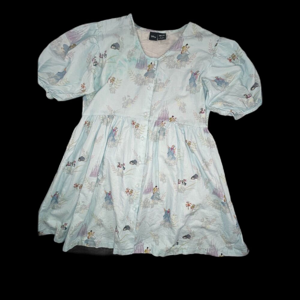 Cakeworthy 2X Disney Cinderella Blue Toile Button Front Cotton Dress Plus Size